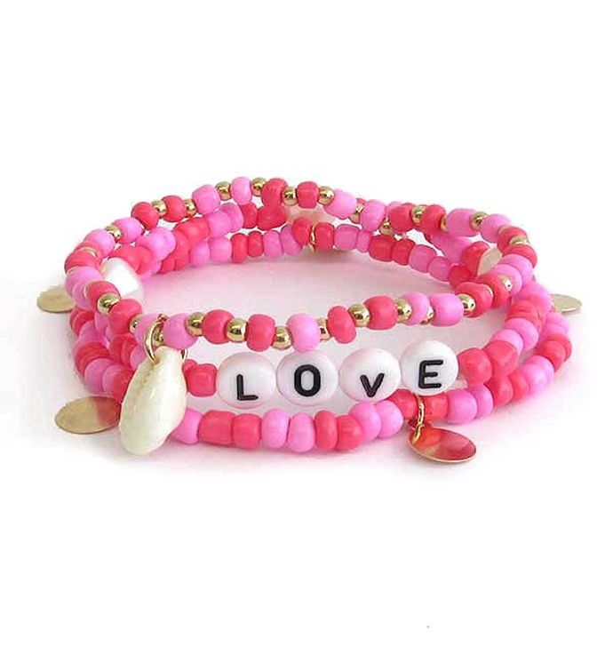 Pink Sea Shell Bracelet With Fresh Water Pearl Bracelet Set Of 3-love
